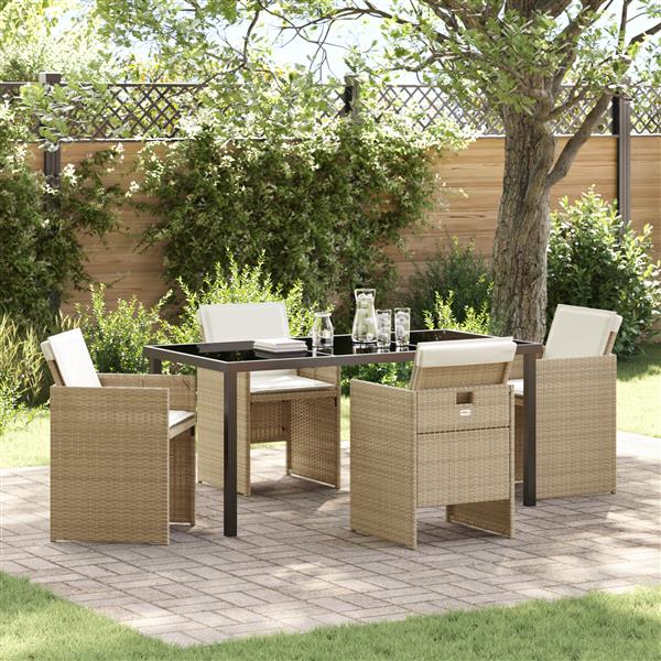 Grote foto vidaxl 5 delige tuinset met kussens in beige poly rattan tuin en terras tuinmeubelen