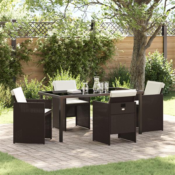 Grote foto vidaxl 5 delige tuinset met kussens bruin poly rattan tuin en terras tuinmeubelen