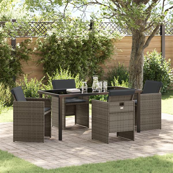 Grote foto vidaxl 5 delige tuin eetset met kussens grijs poly rattan tuin en terras tuinmeubelen