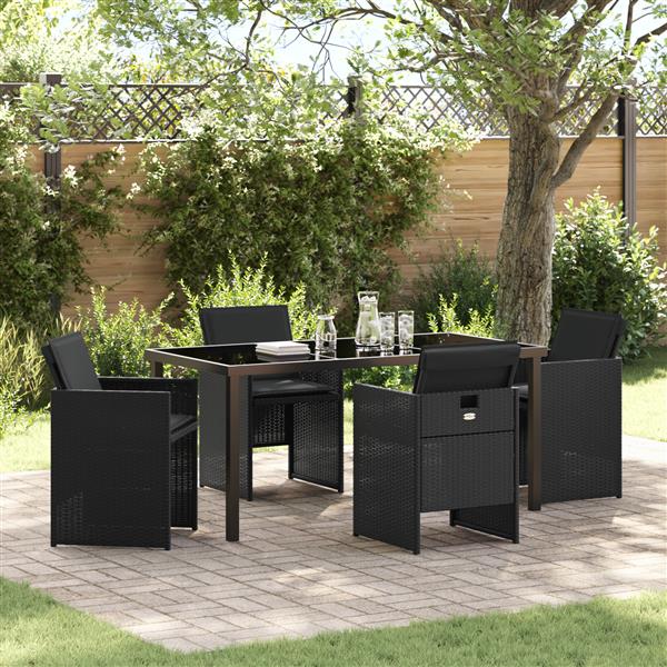 Grote foto vidaxl 5 delige tuinset met kussens zwart poly rattan tuin en terras tuinmeubelen
