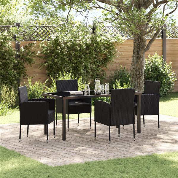 Grote foto vidaxl 5 delige tuinset met kussens zwart poly rattan tuin en terras tuinmeubelen