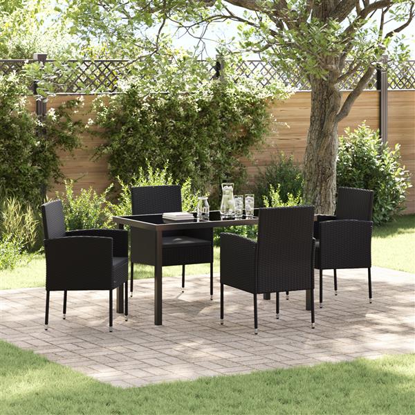 Grote foto vidaxl 5 delige tuinset met kussens zwart poly rattan tuin en terras tuinmeubelen
