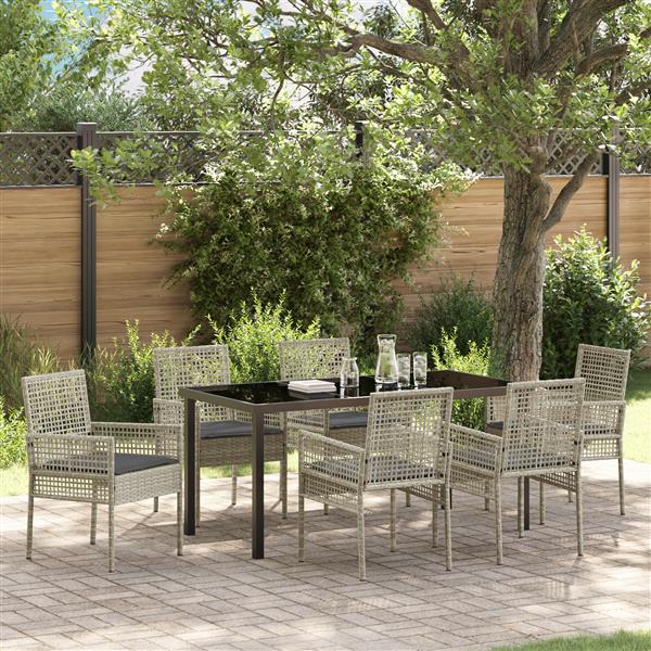 Grote foto vidaxl 7 delige tuinset met kussens in lichtgrijs poly rattan tuin en terras tuinmeubelen