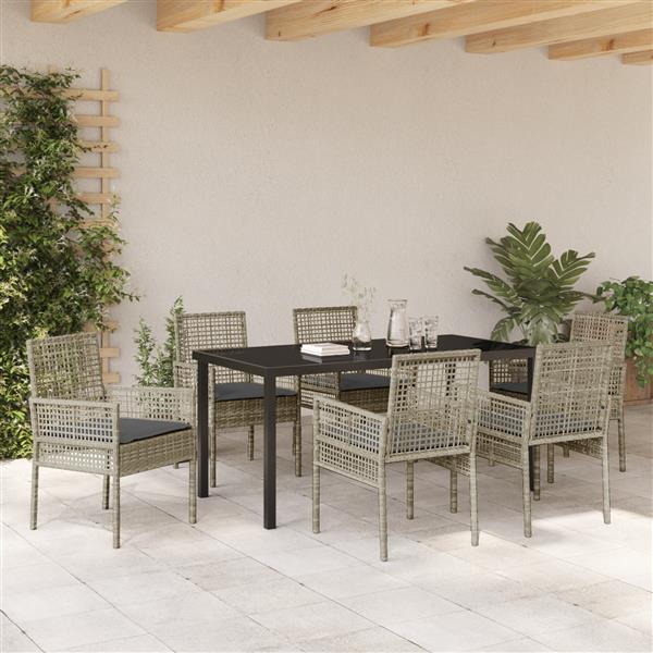 Grote foto vidaxl 7 delige tuinset met kussens in lichtgrijs poly rattan tuin en terras tuinmeubelen