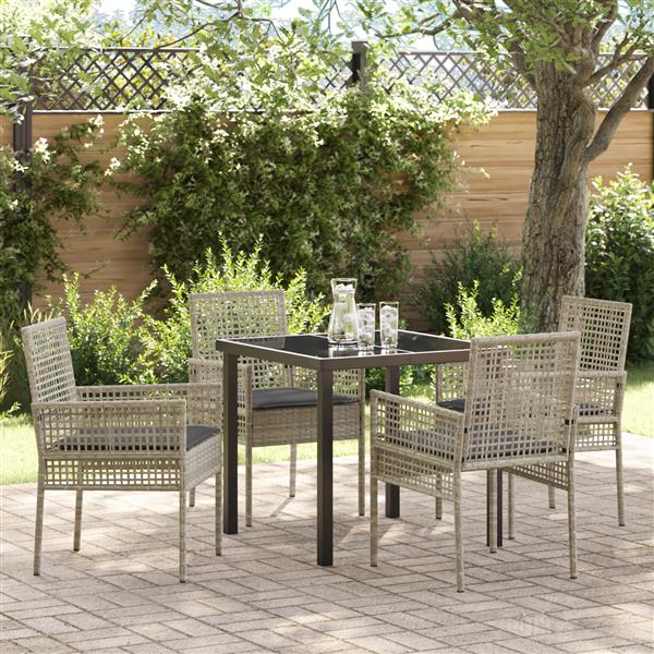 Grote foto vidaxl 5 delige tuin eetset met kussens lichtgrijs poly rattan tuin en terras tuinmeubelen