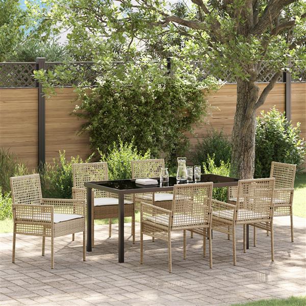 Grote foto vidaxl 7 delige tuinset met kussens in beige poly rattan tuin en terras tuinmeubelen