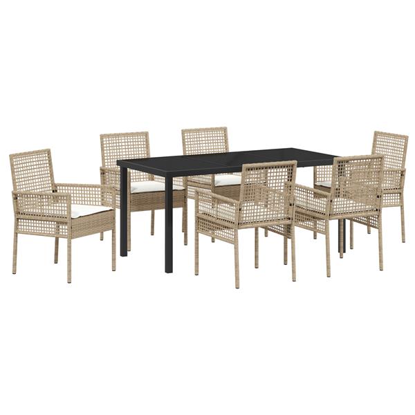 Grote foto vidaxl 7 delige tuinset met kussens in beige poly rattan tuin en terras tuinmeubelen