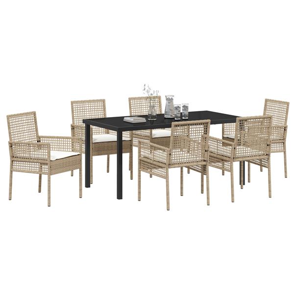 Grote foto vidaxl 7 delige tuinset met kussens in beige poly rattan tuin en terras tuinmeubelen