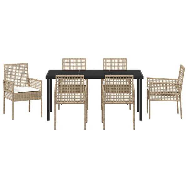 Grote foto vidaxl 7 delige tuinset met kussens in beige poly rattan tuin en terras tuinmeubelen
