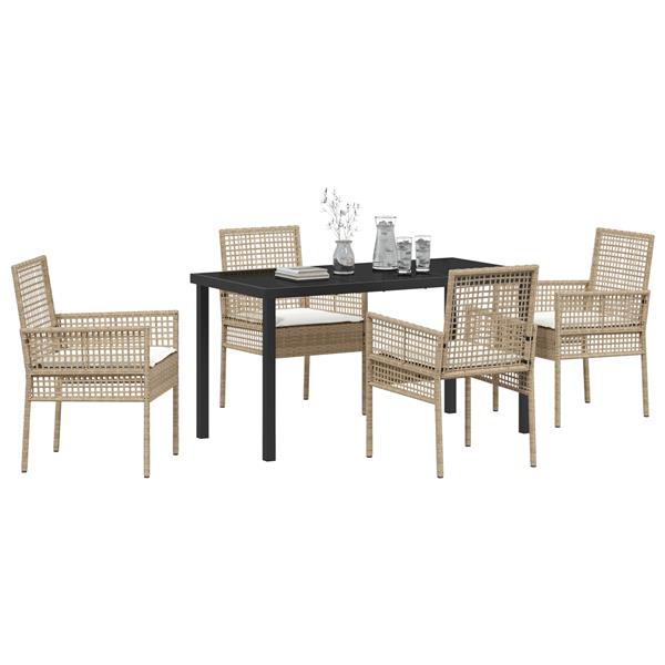 Grote foto vidaxl 5 delige tuinset met kussens in beige poly rattan tuin en terras tuinmeubelen