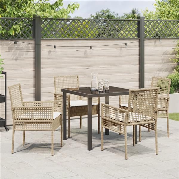 Grote foto vidaxl 5 delige tuinset met kussens in beige poly rattan tuin en terras tuinmeubelen