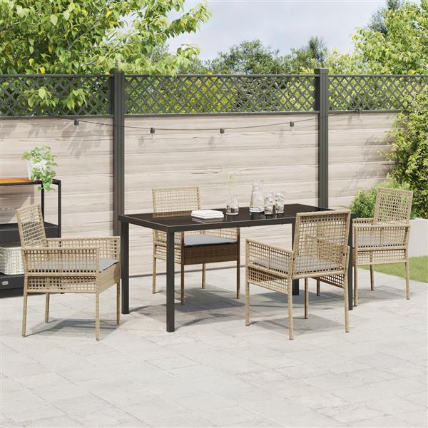 Grote foto vidaxl 5 delige tuinset met kussens in beige van poly riet tuin en terras tuinmeubelen