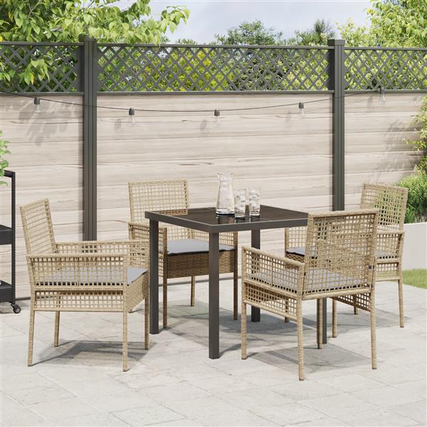 Grote foto vidaxl 5 delige tuinset met kussens in beige poly riet tuin en terras tuinmeubelen