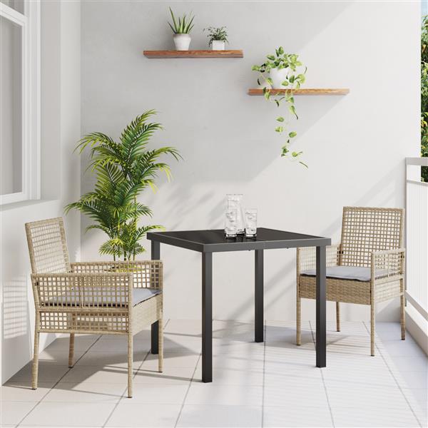 Grote foto vidaxl 3 delige tuinset met kussens beige poly rattan tuin en terras tuinmeubelen