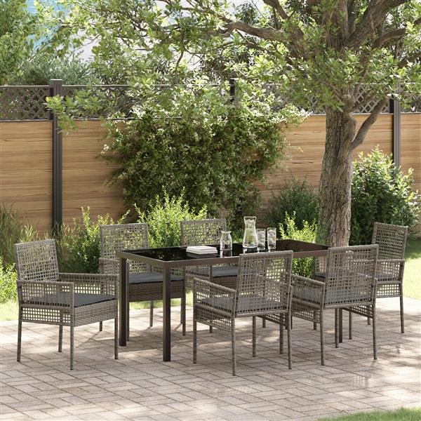 Grote foto vidaxl 7 delige tuinset met kussens in grijs poly rattan tuin en terras tuinmeubelen