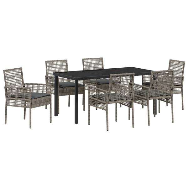 Grote foto vidaxl 7 delige tuinset met kussens in grijs poly rattan tuin en terras tuinmeubelen