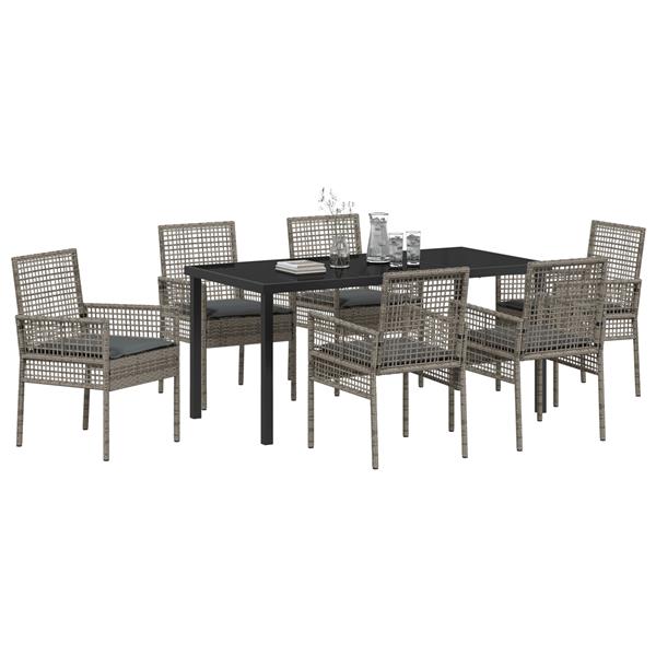 Grote foto vidaxl 7 delige tuinset met kussens in grijs poly rattan tuin en terras tuinmeubelen