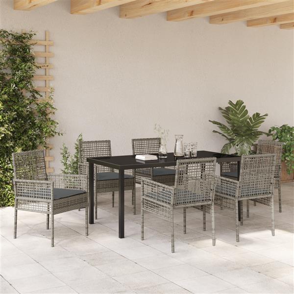 Grote foto vidaxl 7 delige tuinset met kussens in grijs poly rattan tuin en terras tuinmeubelen