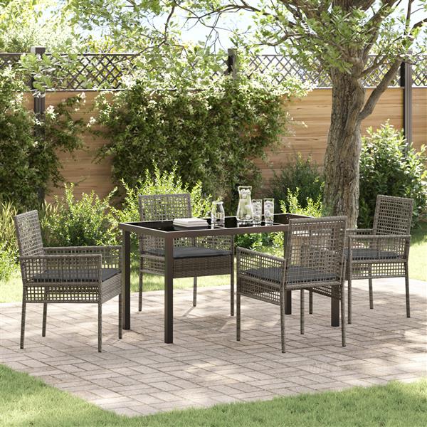 Grote foto vidaxl 5 delige tuinset met kussens in grijs poly rattan tuin en terras tuinmeubelen