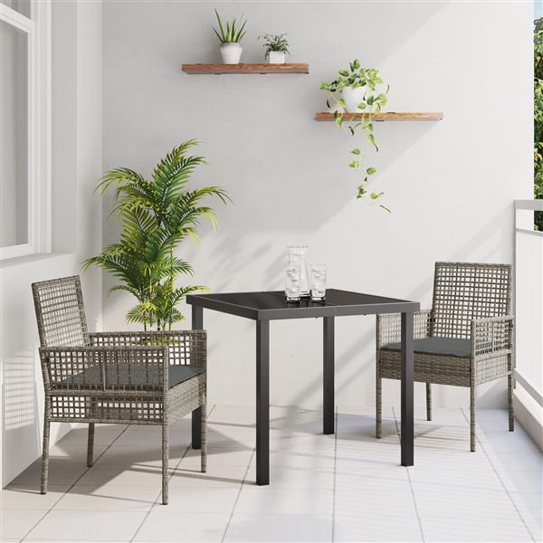 Grote foto vidaxl 3 delige tuinset met kussens in grijs poly rattan tuin en terras tuinmeubelen