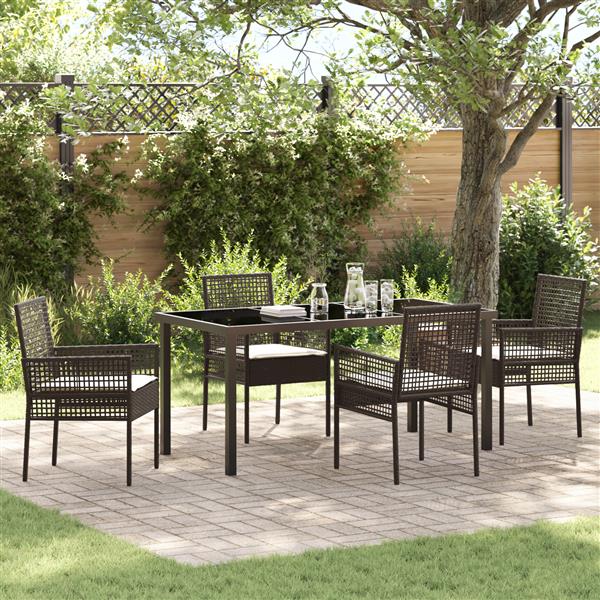 Grote foto vidaxl 5 delige tuinset met eetstoelen en kussens in bruin poly rattan tuin en terras tuinmeubelen