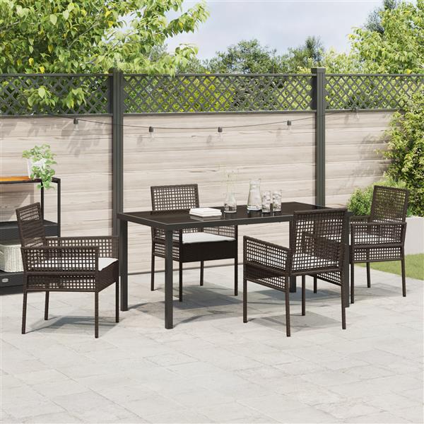 Grote foto vidaxl 5 delige tuinset met eetstoelen en kussens in bruin poly rattan tuin en terras tuinmeubelen