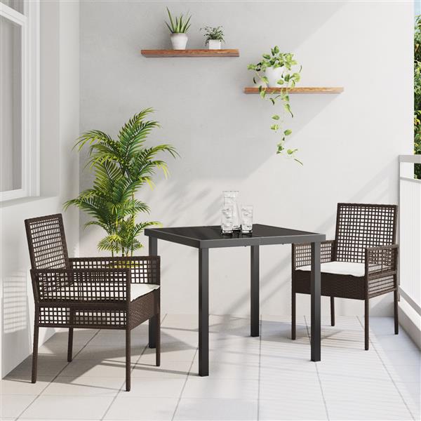 Grote foto vidaxl 3 delige tuin eetset met kussens bruin poly rattan tuin en terras tuinmeubelen