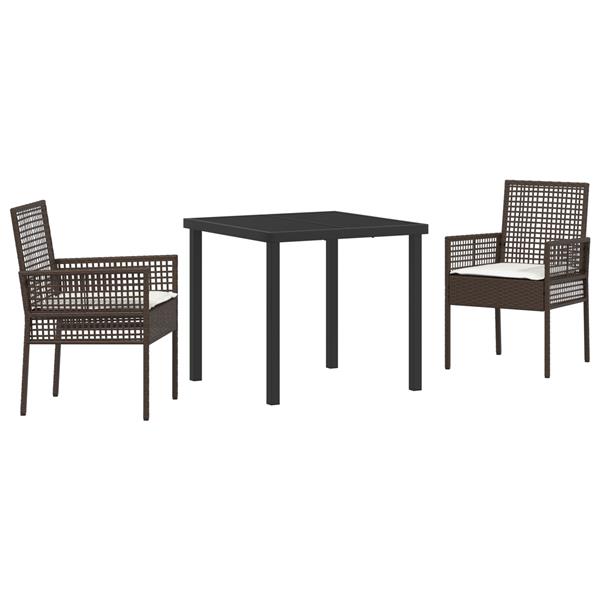 Grote foto vidaxl 3 delige tuin eetset met kussens bruin poly rattan tuin en terras tuinmeubelen
