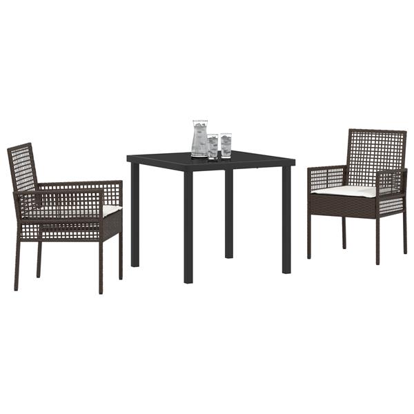Grote foto vidaxl 3 delige tuin eetset met kussens bruin poly rattan tuin en terras tuinmeubelen
