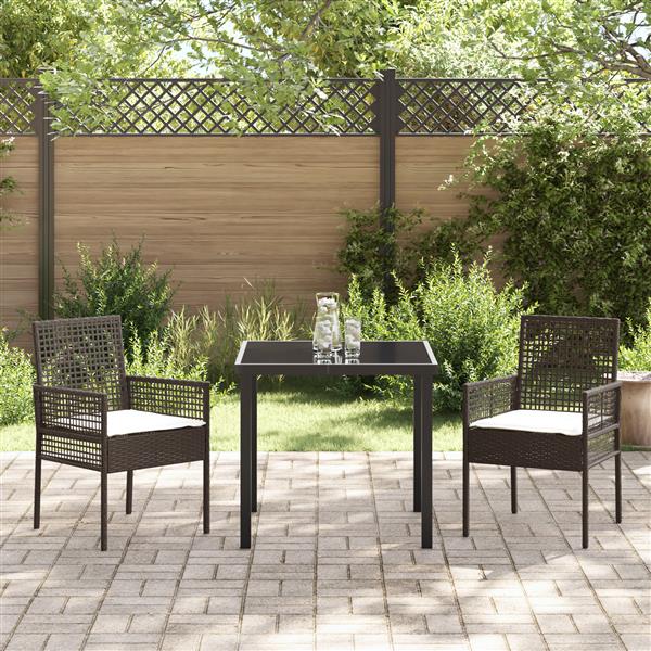 Grote foto vidaxl 3 delige tuin eetset met kussens bruin poly rattan tuin en terras tuinmeubelen