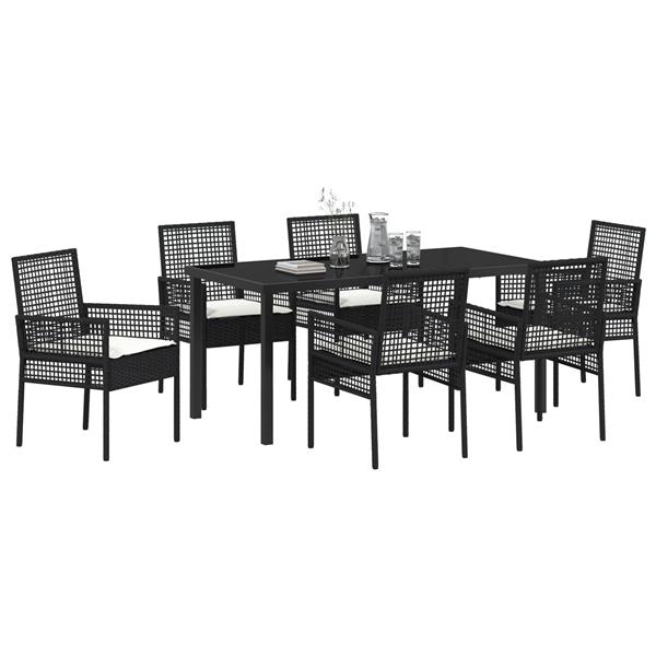 Grote foto vidaxl 7 delige tuinset met kussens in zwart poly rattan tuin en terras tuinmeubelen