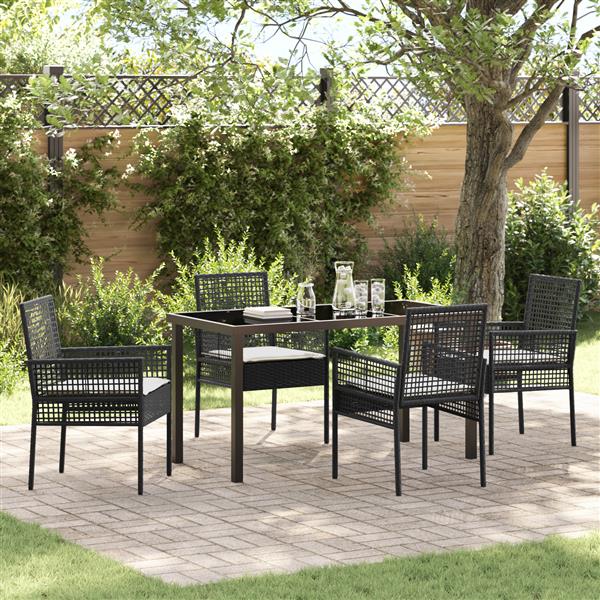 Grote foto vidaxl 5 delige tuinset met kussens in zwart poly rattan tuin en terras tuinmeubelen