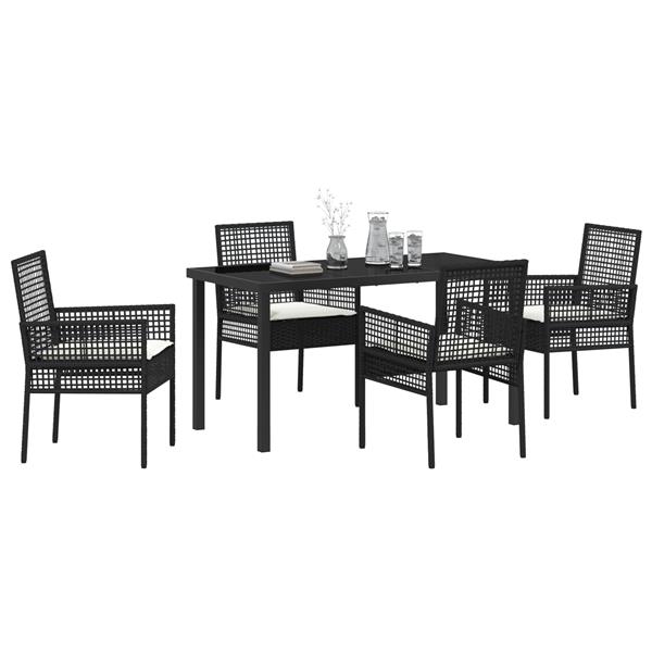 Grote foto vidaxl 5 delige tuinset met kussens in zwart poly rattan tuin en terras tuinmeubelen