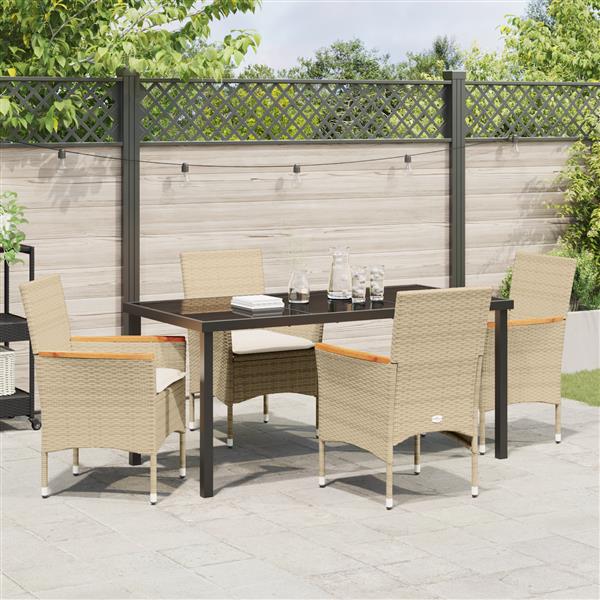 Grote foto vidaxl 5 delige tuin eettafel set met kussens in beige poly rattan tuin en terras tuinmeubelen