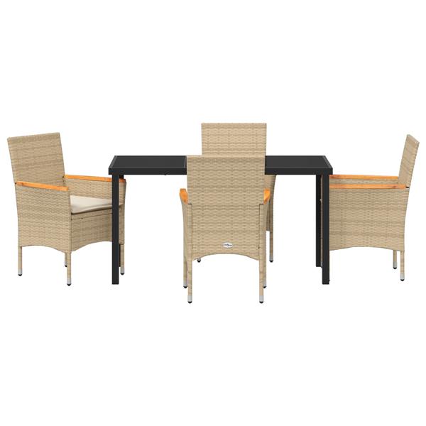 Grote foto vidaxl 5 delige tuin eettafel set met kussens in beige poly rattan tuin en terras tuinmeubelen