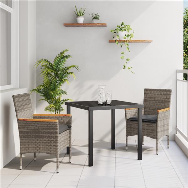 Grote foto vidaxl 3 delige tuin eetset met kussens grijs poly rattan tuin en terras tuinmeubelen