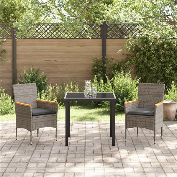 Grote foto vidaxl 3 delige tuin eetset met kussens grijs poly rattan tuin en terras tuinmeubelen
