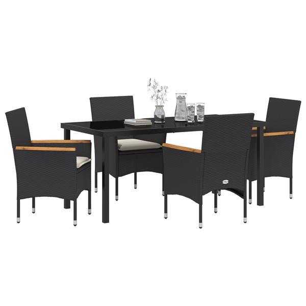 Grote foto vidaxl 5 delige tuinset met kussens zwart poly rattan tuin en terras tuinmeubelen