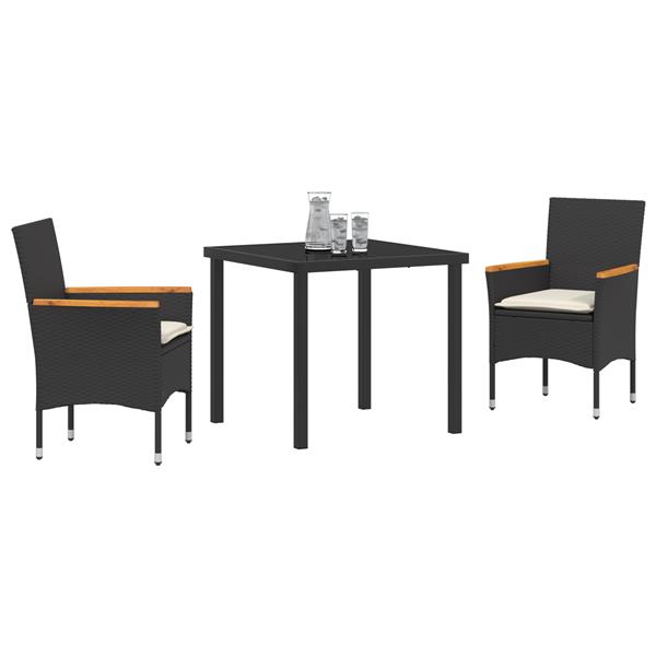 Grote foto vidaxl 3 delige tuinset met kussens zwart poly rattan tuin en terras tuinmeubelen