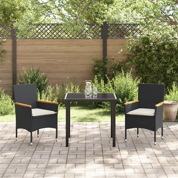 Grote foto vidaxl 3 delige tuinset met kussens zwart poly rattan tuin en terras tuinmeubelen