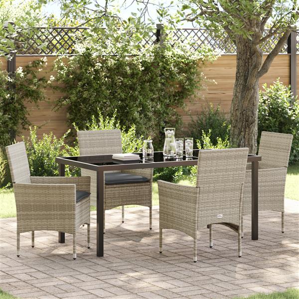 Grote foto vidaxl 5 delige tuin eetset met kussens lichtgrijs poly rattan tuin en terras tuinmeubelen
