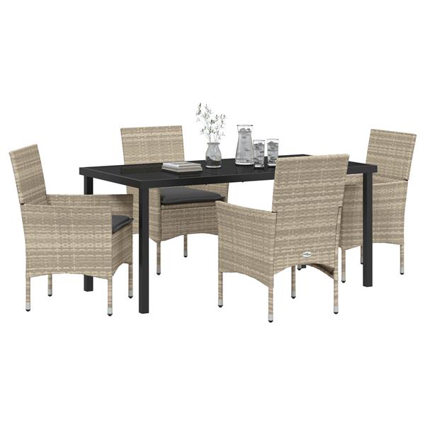 Grote foto vidaxl 5 delige tuin eetset met kussens lichtgrijs poly rattan tuin en terras tuinmeubelen