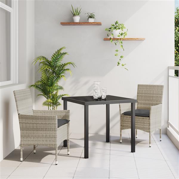 Grote foto vidaxl 3 delige tuinset met kussens in lichtgrijs poly rattan tuin en terras tuinmeubelen