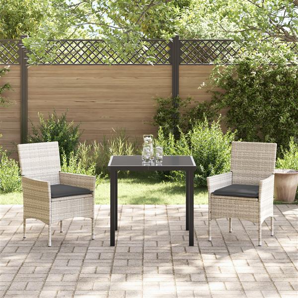 Grote foto vidaxl 3 delige tuinset met kussens in lichtgrijs poly rattan tuin en terras tuinmeubelen