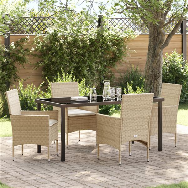Grote foto vidaxl 5 delige tuin eetset met kussens in beige poly rattan tuin en terras tuinmeubelen
