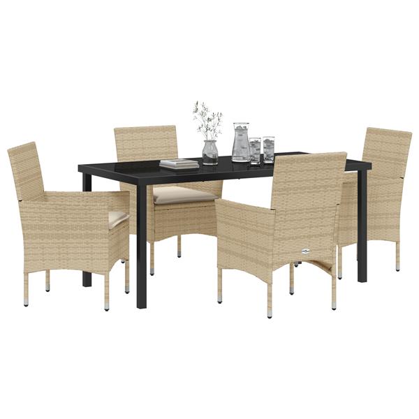 Grote foto vidaxl 5 delige tuin eetset met kussens in beige poly rattan tuin en terras tuinmeubelen