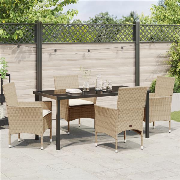 Grote foto vidaxl 5 delige tuin eetset met kussens in beige poly rattan tuin en terras tuinmeubelen