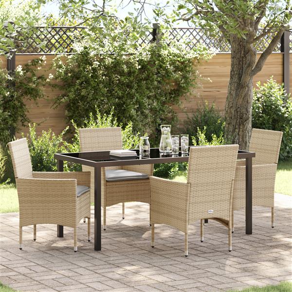 Grote foto vidaxl 5 delige tuin eettafelset met kussens beige poly rattan tuin en terras tuinmeubelen