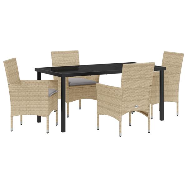 Grote foto vidaxl 5 delige tuin eettafelset met kussens beige poly rattan tuin en terras tuinmeubelen
