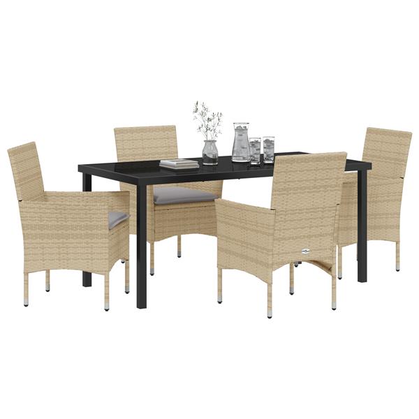 Grote foto vidaxl 5 delige tuin eettafelset met kussens beige poly rattan tuin en terras tuinmeubelen